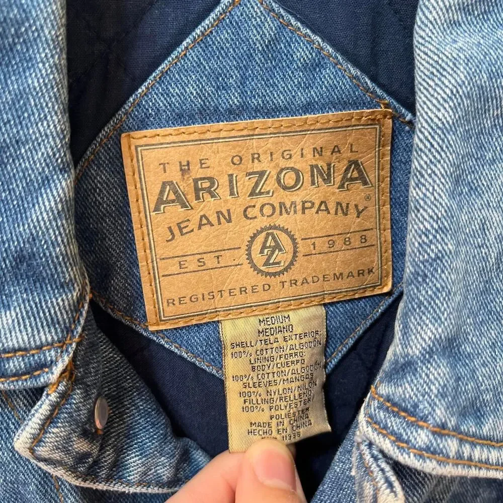 Vintage 90s Arizona Jean Co Jean Jacket Striped Sleeve Jacket! - Picture 2 of 5